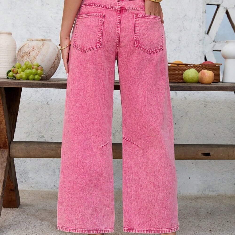 Pink Casual Women's Vacation Low Waist Low Rise Baggy Cropped Pants - Picture 3 of 7